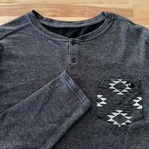 Volcom Mens Size Large Henley Shirt Long Sleeve‎ Aztec Gray Y2K Streetwear